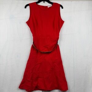 Calvin Klein Red Sleeveless Dress with‎ Belt Career Cocktail Party